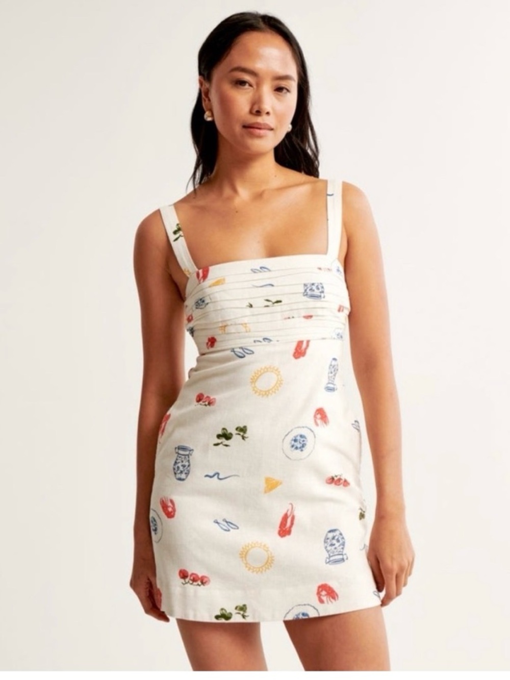Abercrombie & Fitch Emerson Linen Blend Skort Creme Pattern